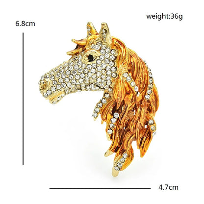 Wuli&baby Big Horse Head Brooches For Women Unisex 3-color Rhinestone Enamel Animal Party Office Brooch Pins Gifts
