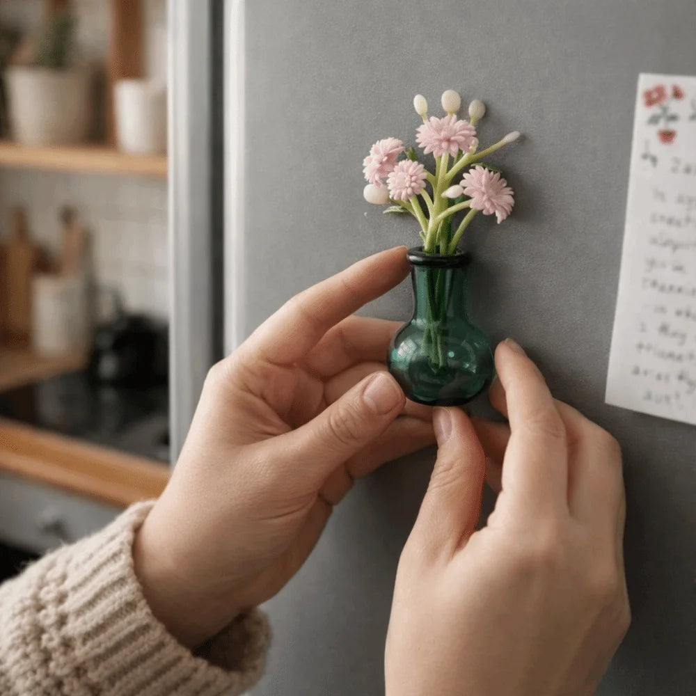 Flower Arrangement 3D Magnetic Vase Sticker Exquisite Decorative Magnetic Glass Vases With Flower Mini Vase Magnets Home