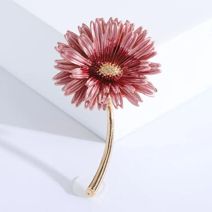 Enamel Chrysanthemum Pin for Women Sunflower Brooches Flower Leaf Pins Banquet Party Backpack Gifts Jewelry Accessories