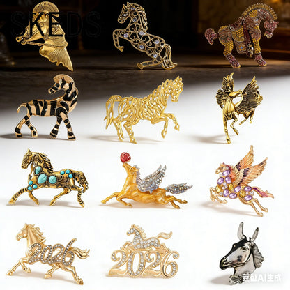 SKEDS Zodiac Horse Year Series Brooch High-End Luxury Chinese Style 2026 Birth Year Accessory Exquisite Animal Pin Gift