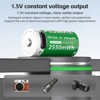 PUJIMAX CR123A Batteries With USB-C Fast Charging Cable-High Capacity 2550mWh Li-ion Polymer Cells For Flashlights Cameras