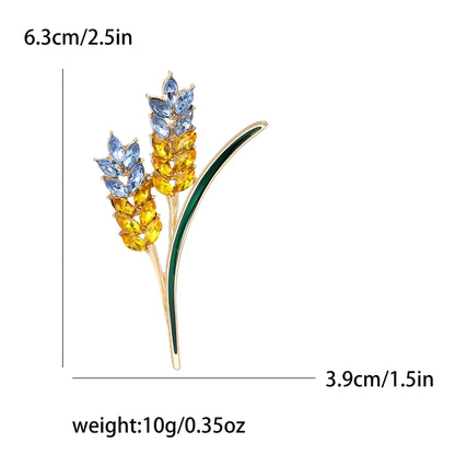 Beaut&Berry Ear of Wheat Brooches for Women Rhinestone Blue and Yellow Plant Pins 5-Color Unisex Casual Accessories Gifts