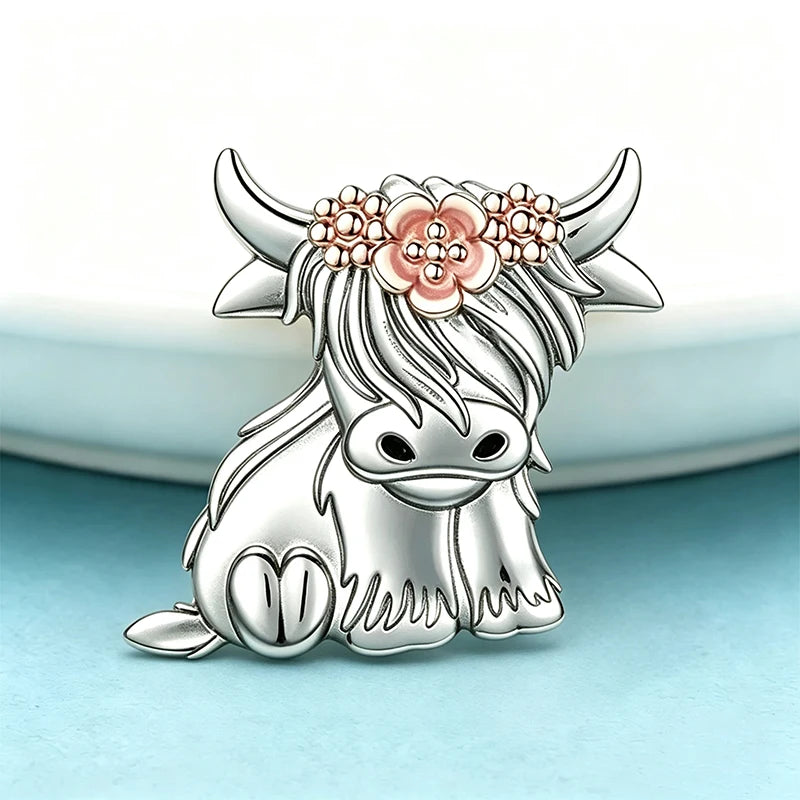 Wuli&baby Cute Highland Cow Brooches For Women Unisex Alloy Wear Flowers Gentle Cattle Animal Party Casual Brooch Pins Gifts