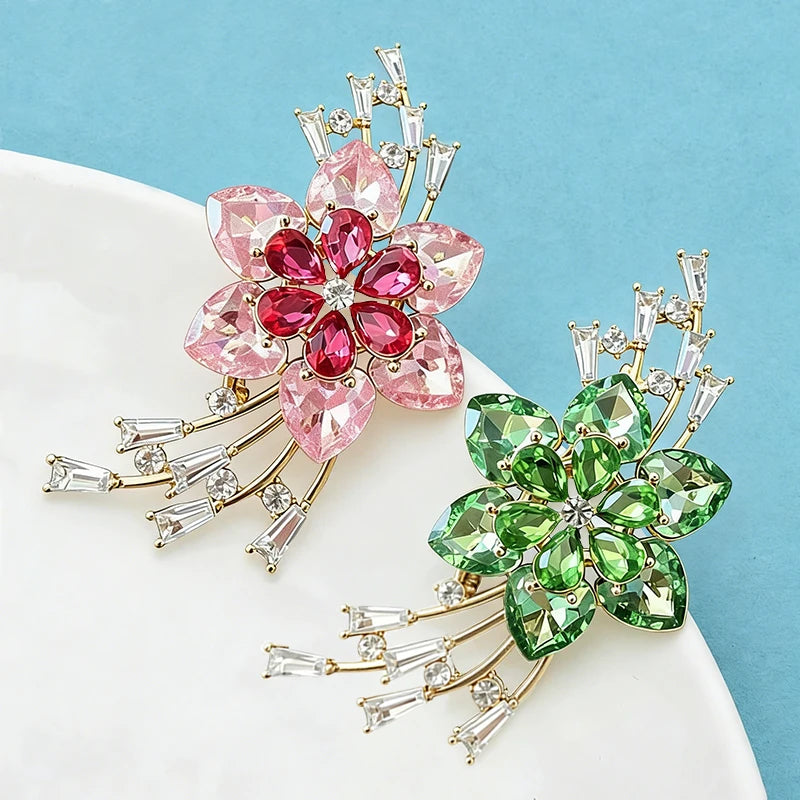 Wuli&baby Luxury Crystal Flower Brooches For Women Lady 2-color Charming Plants Party Office Brooch Pins Fashion Jewelry Gifts