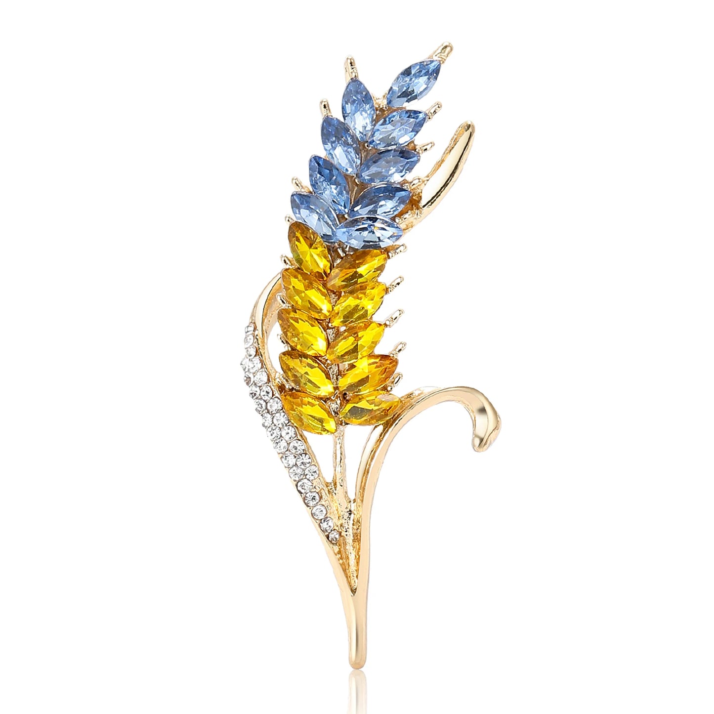 Beaut&Berry Ear of Wheat Brooches for Women Rhinestone Blue and Yellow Plant Pins 5-Color Unisex Casual Accessories Gifts