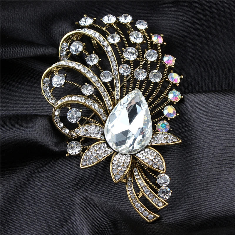 SKEDS Exaggerated Luxury Full Crystal Waterdrop Flower Brooch Pin For Women Men Shining Boutique Decoration Party Wedding Badges