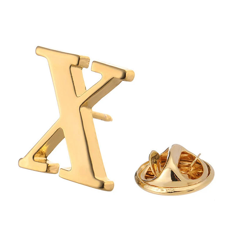 High Quality Classic Style Gold Letter A-Z Metal Brooch Women Men's Lapel Pin Women's Hat Scarf Backpack Badge Jewellery
