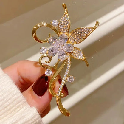 Crystal Bauhinia Brooches For Women Flower Lapel Pin Fashion Jewelry Wedding Corsage Accessories