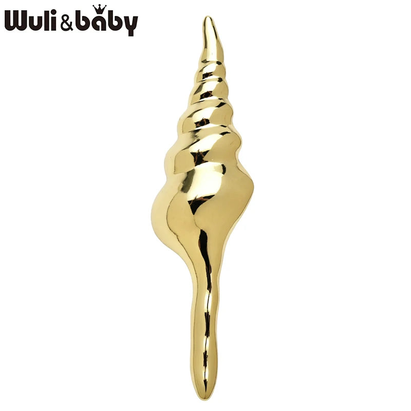Wuli&baby Stainless Steel Conch Brooches For Women Unisex 2-color Summer Seashell Animal Casual Party Brooch Pin Gifts