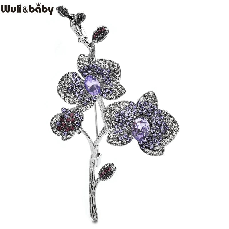 Wuli&baby Beautiful Plum-blossom Flower Brooches For Women Unisex 2-color Rhinestone Orchid Flowers Party Office Brooch Pins
