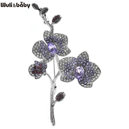 Wuli&baby Beautiful Plum-blossom Flower Brooches For Women Unisex 2-color Rhinestone Orchid Flowers Party Office Brooch Pins