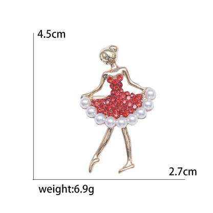 Rhinestone Ballerina Brooches for Women Acrylic Elf Pins Pearl Girls Accessories Office Party Friend Gifts
