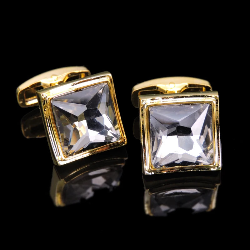 Novelty Luxury Blue White Crystal Cufflinks for Mens  Brand High Quality Design gold silvery Cuffbutton Shirt  Jewelry