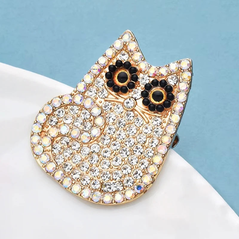 Wuli&baby Cute Shining Cat Brooches For Women Unisex 2-color Rhinestone Animal Party Casual Clothes Backpack Brooch Pins Gifts