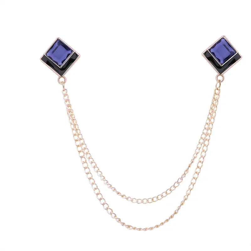 Korean Fashion Geometric Crystal Brooch Tassel Chain Lapel Pin Men's Shirt Collar Jewelry Wedding Party Brooches Accessories