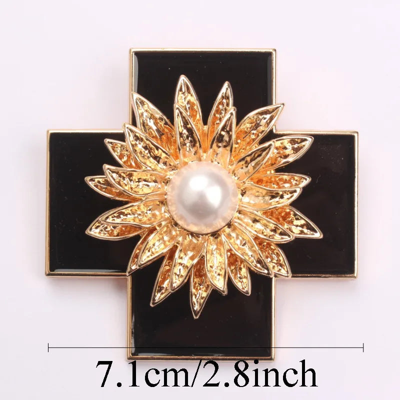 Baroque Luxury Cross Floral Design Brooch for Men and Women, Jewelry Accessories, Wedding, Holiday, Party, Couple's SurpriseGift