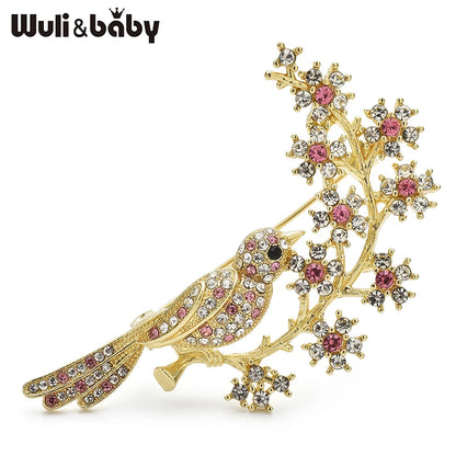 Wuli&baby Beautiful Flower And Bird Brooches For Women Unisex Rhinestone Animal Plants Party Office Brooch Pins Gifts