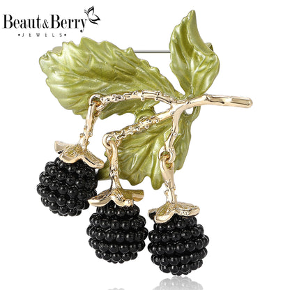 Beaut&Berry Enamel Blackberry Brooches for Women Unisex Fruit Plant Pins Casual Party Accessories New Gifts Friends Decoration