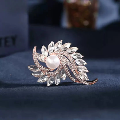 Rhinestone Floral Brooch for Women Luxury Blue Crystal Geometry Lapel Pins Jewelry Accessories Party Gifts