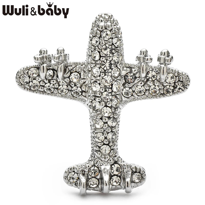 Wuli&baby Lovely Full-rhinestone Airplane Brooches For Women Unisex Metal Plane Party Casual Clothes Backpack Brooch Pins