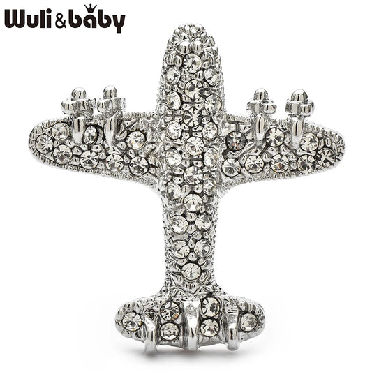 Wuli&baby Lovely Full-rhinestone Airplane Brooches For Women Unisex Metal Plane Party Casual Clothes Backpack Brooch Pins