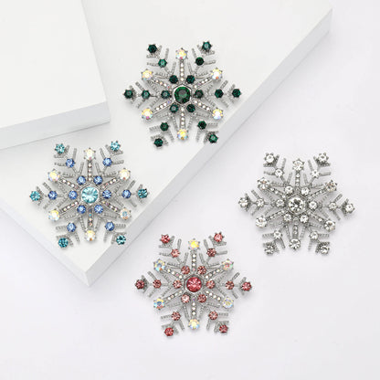 Christmas Rhinestone Snowflake Brooches for Women Unisex Pearl Flower Pins Office Party Friend Gifts Jewelry Accessories