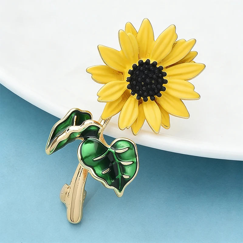 Wuli&baby Cute Sunflower Brooches For Women Unisex Yellow Enamel Daisy Flowers Party Casual Brooch Pins Gifts