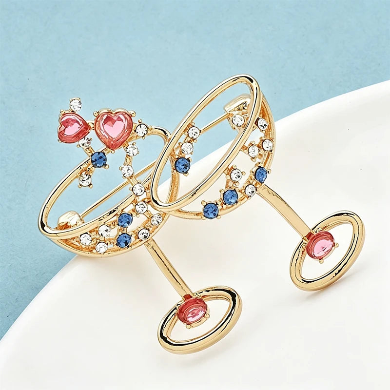 Wuli&baby Heart Goblet Brooches For Women Unisex Metal Rhinestone Cheers Cup Party Casual Brooch Pins Gifts