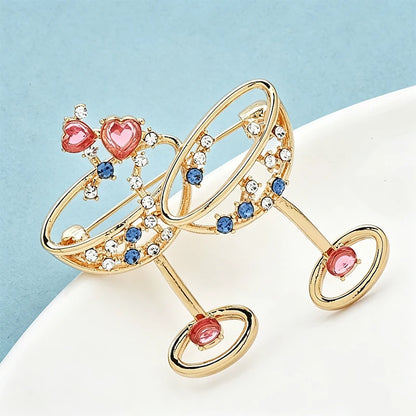 Wuli&baby Heart Goblet Brooches For Women Unisex Metal Rhinestone Cheers Cup Party Casual Brooch Pins Gifts