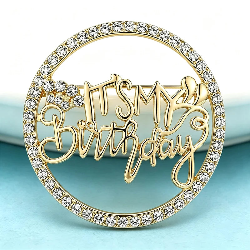 Wuli&baby Beautiful Birthday Brooches For Women Unisex 2-color Circle Rhinestone Metal Birthday Party Causal Brooch Pins Gift
