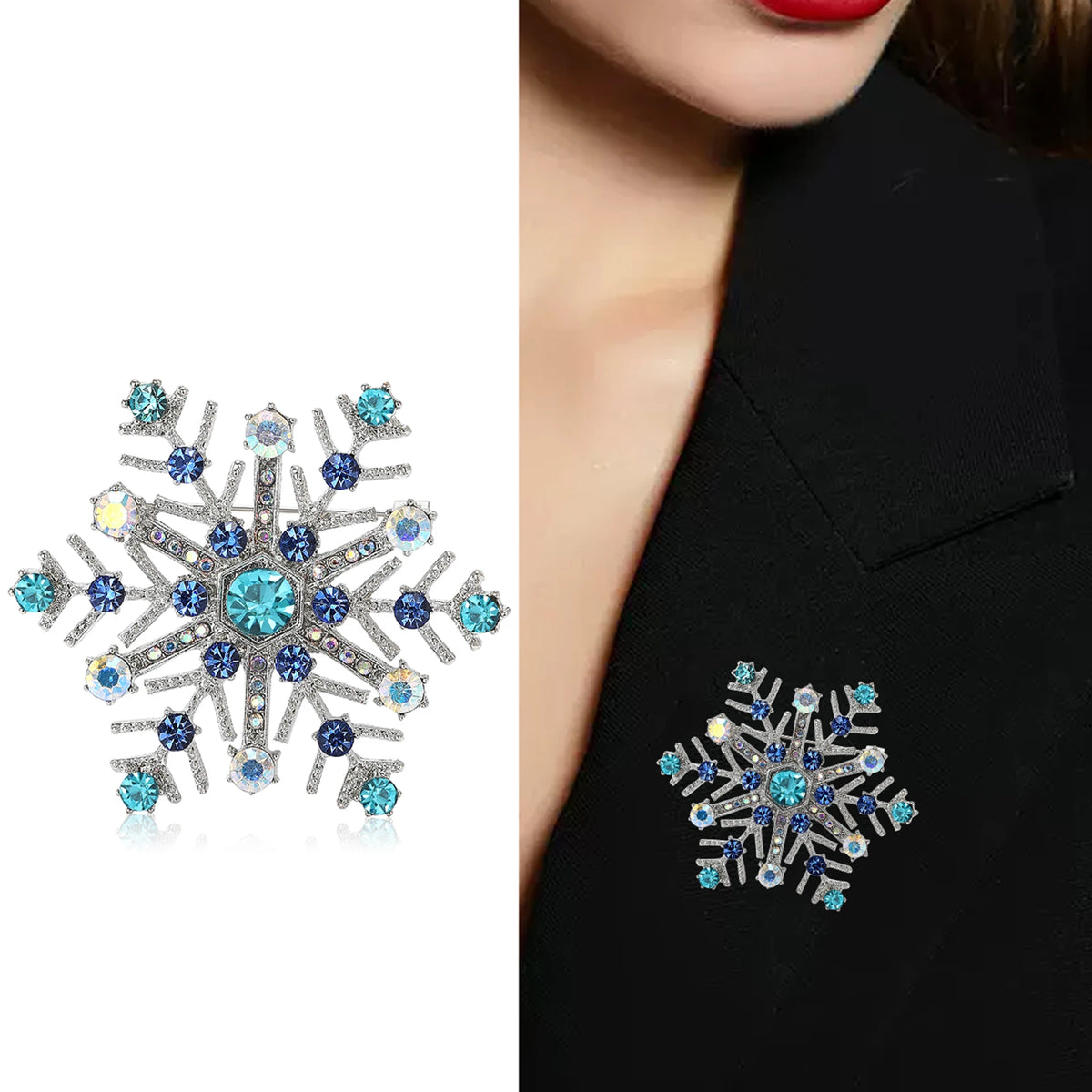 Christmas Rhinestone Snowflake Brooches for Women Unisex Pearl Flower Pins Office Party Friend Gifts Jewelry Accessories