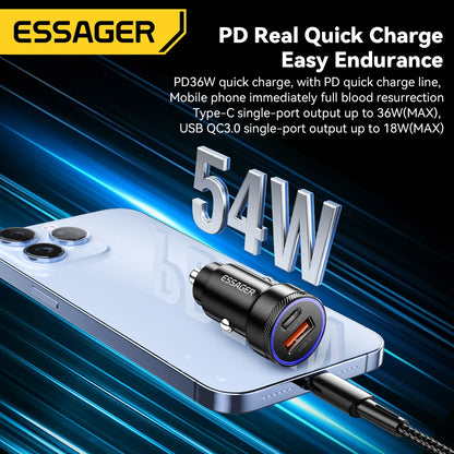 Essager 54W USB Car Charger 5A Fast Charge 3.0 QC  SCP AFC 30W USB Type C Quick Charging For Xiaomi poco iPhone Huawei Samsung