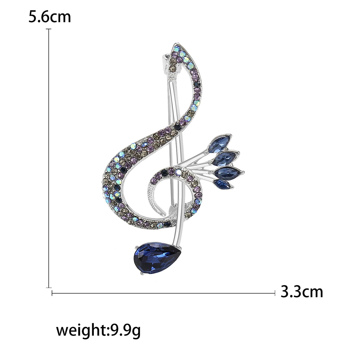 Beaut&Berry Luxury Rhinestone Music Note Brooches for Women Unisex Glamour Pins Casual Party Accessories New Year Gifts Friends