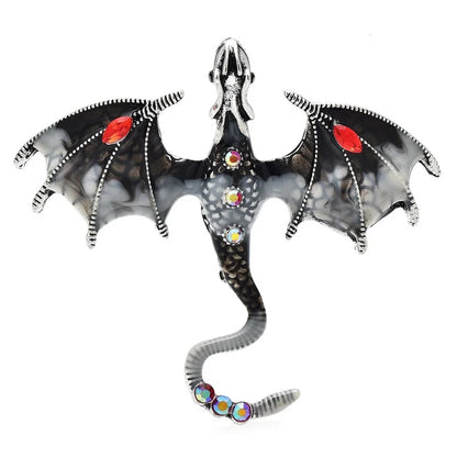 Wuli&baby Enamel Dragon Brooches For Women Men 6-color Rhinestone Flying Legand Animal Party Office Brooch Pins Gifts