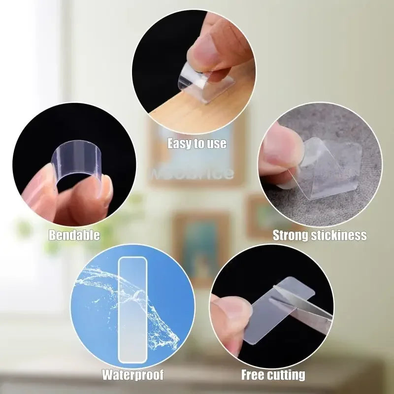 10pcs Double Sided Adhesive Tape Nano Reusable Super Strong Transparent Wall Stickers WaterProof Widely Used Wall Mount Sticker