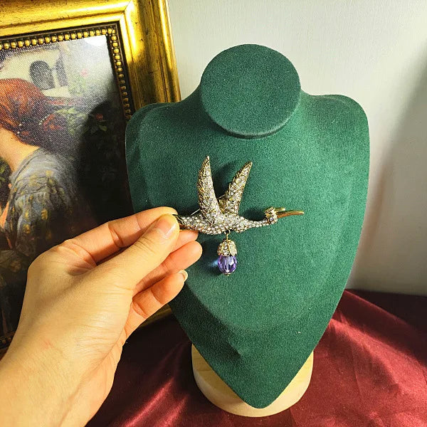 Heavy Industry Big Flying Bird Water Drop Brooch Crane Badge Pin Jewelry