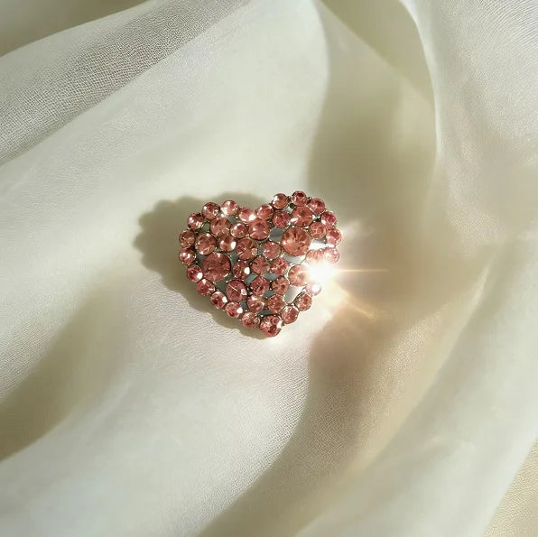 1PCS Red Pink Color Beaded Heart Rhinestone Brooch for Women Love Pins Valentine Gifts Accessories