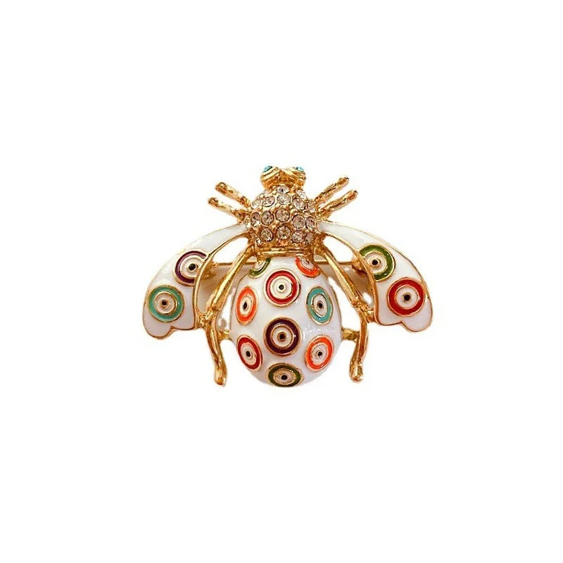 SKEDS Luxury Vintage Women Crystal Cute Enamel Bee Brooches Pins Baroque Pearl Insect Jewelry Brooch For Lady Badges Lapel Pins