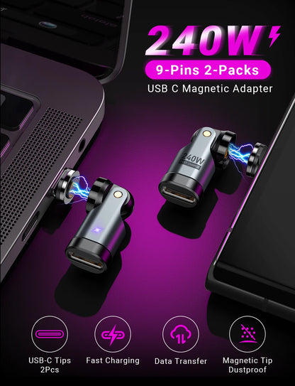 AUFU 9pin Magnetic OTG Adapter Type C Female to Type C IOS Micro Male Converter PD 240W Fast Charging Adapter For iPhone Laptop