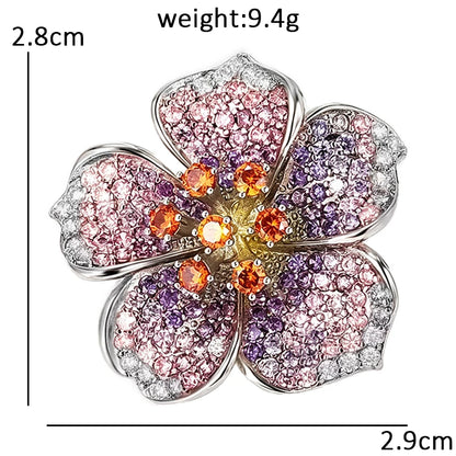 Wuli&baby Peach Blossom Flower Brooches Pins For Women Unisex Beautiful Rhinestone Flowers Party Office Summer Brooch Pin Gifts