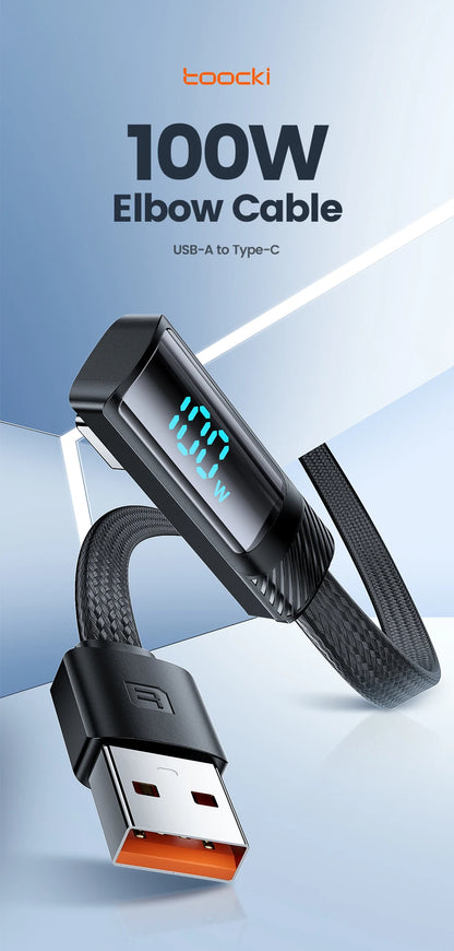 Toocki 90 Degree USB C Cable 6A Fast Charging Elbow Type C Cable for Huawei P40 Realme Samsung S20 Digital Display Data Cable
