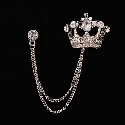 Crown Chain Brooch Vintage Tassel Crystal Brooch Temperament Rhinestone Lapel For Women Dress Mens Shirt Suit Set Collar Jewelry