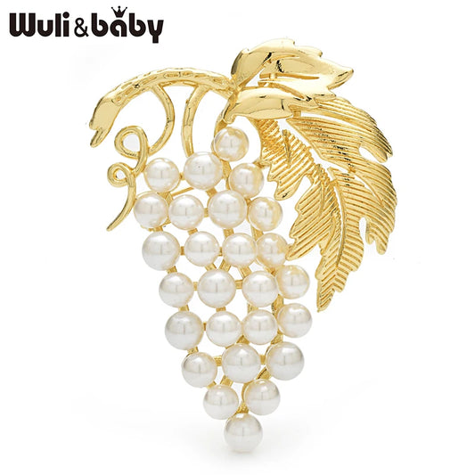 Wuli&baby Pearl Grape Brooches For Women Unisex Palace Style Fruits Flower Party Casual Brooch Pins Gifts