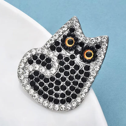 Wuli&baby Cute Shining Cat Brooches For Women Unisex 2-color Rhinestone Animal Party Casual Clothes Backpack Brooch Pins Gifts