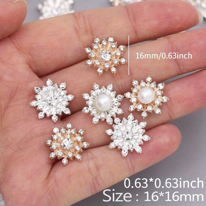10pcs Snowflake Cabochon Metal Base Strass Glitter Rhinestone Buttons for Clothing Shoes Bags Accessories DIY Crafts