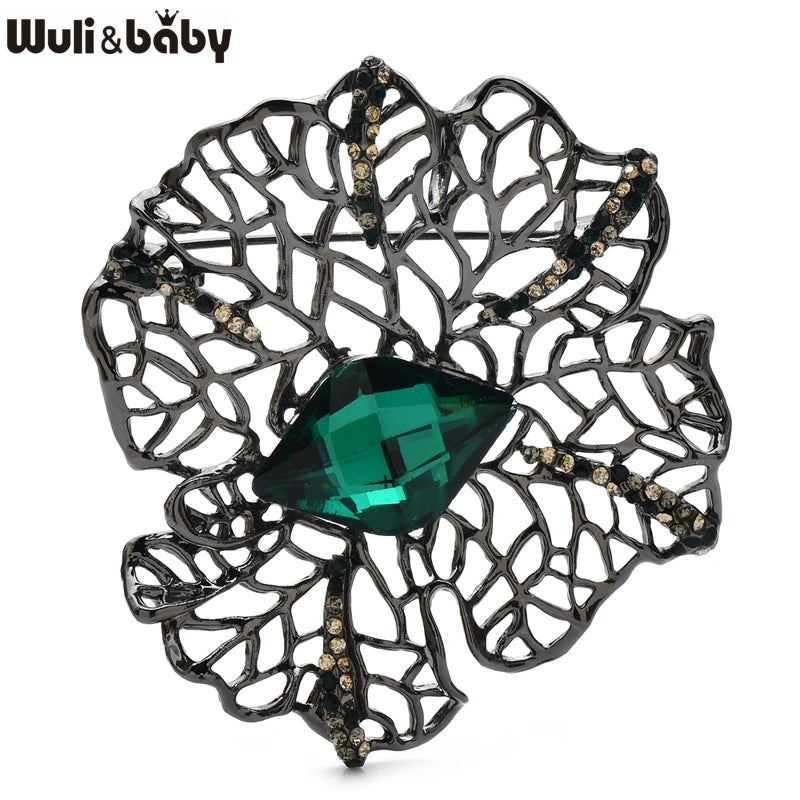 Wuli&baby High Quality Hollow Out Flower Brooches 4-color Crystal Plants Brooch Pins For Women's Clothes Bags Gifts