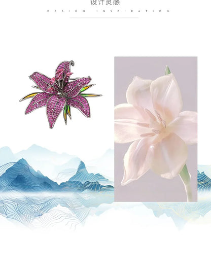Ajojewel White/Green/Purple Lily Brooch Rhinestone Flower Jewelry High Quality Cloth Pin Trendy Gifts