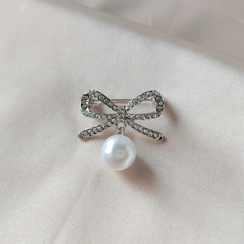 Sparkling Rhinestone Bow Brooch Crystal Pearl Bowknot Brooches For Women Men Wedding Party Office Pins Accessories Jewelry Gifts
