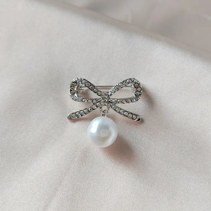 Sparkling Rhinestone Bow Brooch Crystal Pearl Bowknot Brooches For Women Men Wedding Party Office Pins Accessories Jewelry Gifts