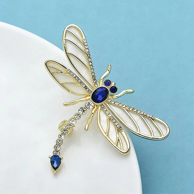 Wuli&baby Beautiful Dragonfly Brooches For Women Unisex 2-color Rhinestone Insects Party Office Brooch Pins Gifts